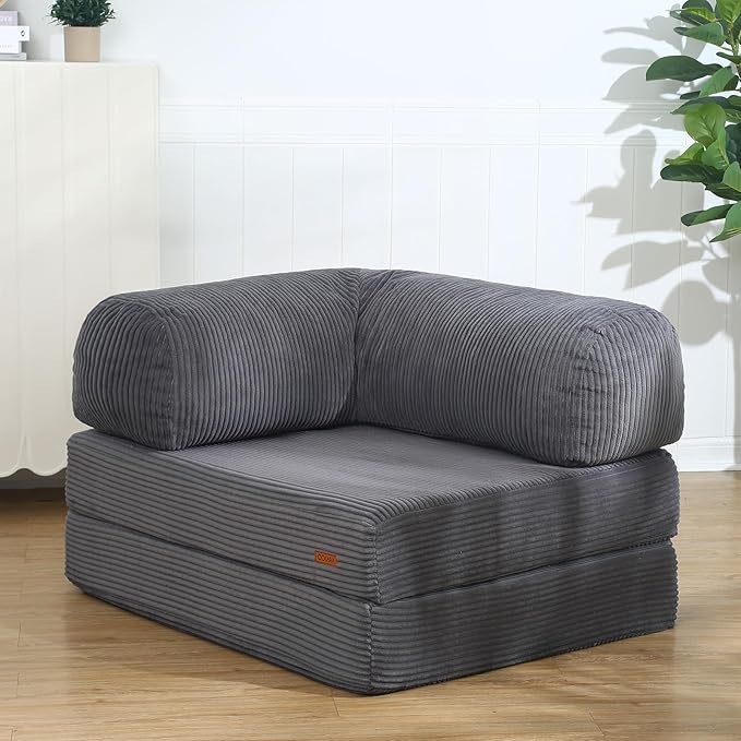 COMAX Folding Sofa Bed, Fold Out Chair Bed, Foldable Sofa, Convertible Sleeper for Adults, Futon Chair Single Small Floor Couch for Spaces, Bedroom Living Room Guest Room, Grey