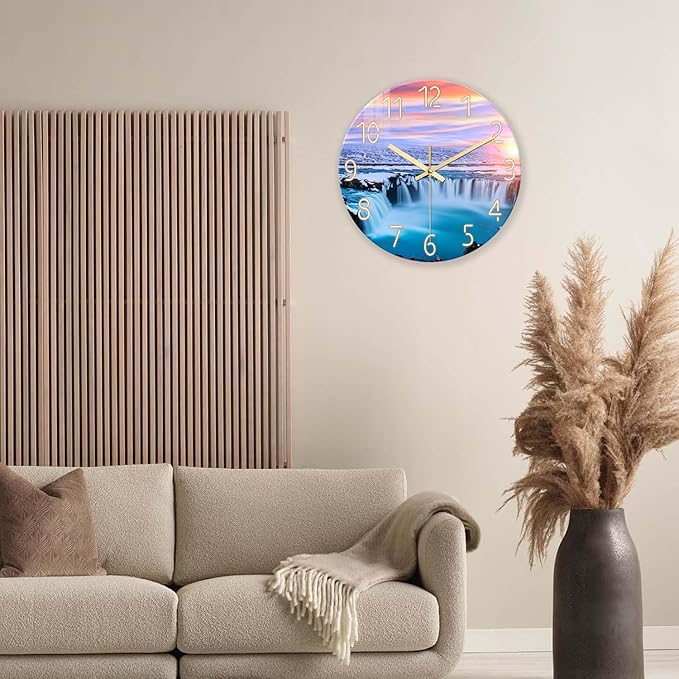 XNM 16 Inch Blue Wall Clock Battery Operated Analog Beach Clocks for Living Room Round Large Wall Clock Silent