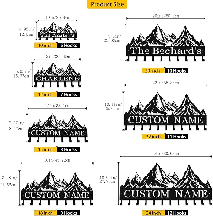 Custom Metal Key Rack Hooks, Personalized Key Holder for Wall, Mountain Theme Wall Decoration, Key Hanger Organizer for Living Room, Entryway, Offices, Kitchen Decor