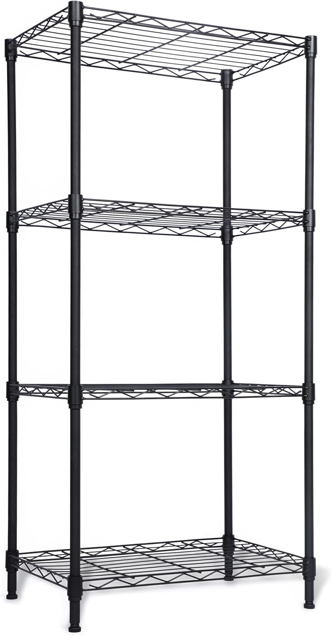 Whitmor 4 Tier Storage Shelves, Heavy Duty Metal Shelving, 400 lbs Capacity per Shelf, 1600 lbs Total, Easy Assembly for Kitchen, Garage, Plant, 18" L x 12" W x 38" H, Black