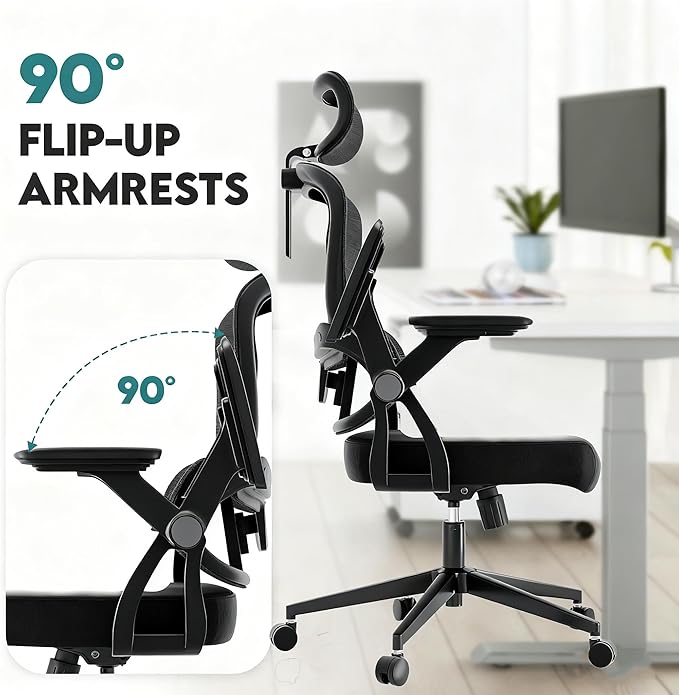 Ergonomic Office Chair - 400LB Comfy Desk Chairs with Adjustable Headrest and Lumbar Back Support, Mesh Computer Chairs with Wheels and Arms for Home Office, Study, Bedroom and Dorm (05black)