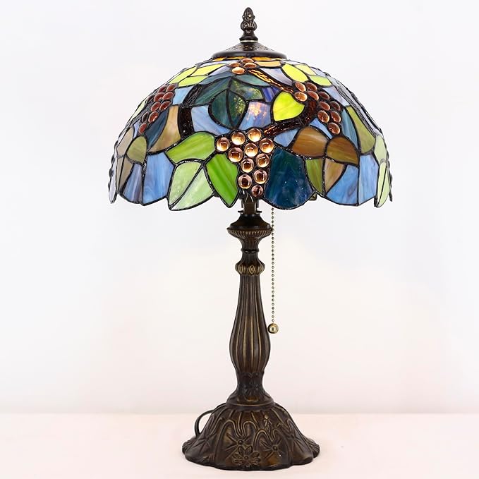 Tiffany Table Lamp Stained Glass Lamp 12X12X19 Inch Antique Reading Light (Amber Grape)