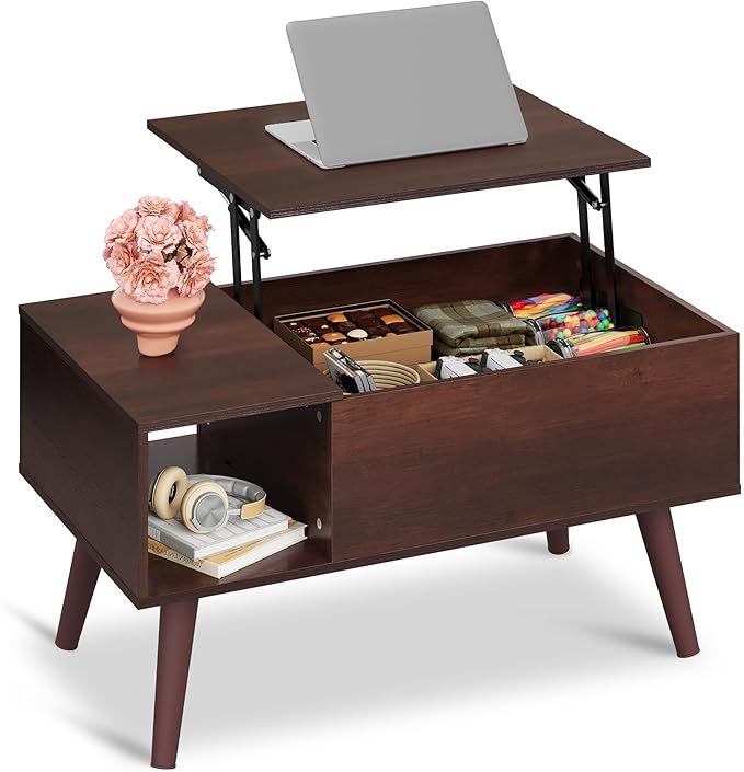WLIVE Coffee Table for Living Room, Small Coffee Table with Storage, Lift Top Modern Wooden Dining Center Table with Storage Shelf & Hidden Compartment, 31.5" Espresso