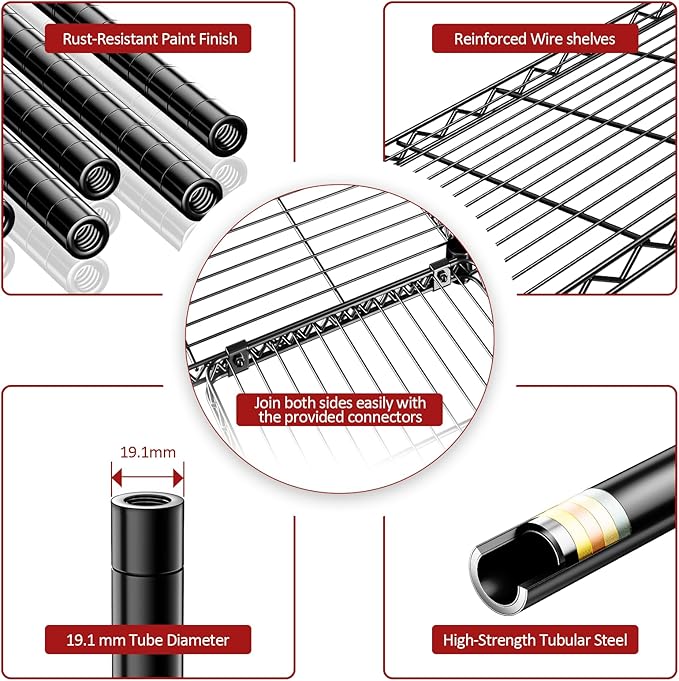 IZEUK Linked Storage Racks, DIY Adjustable Heavy Duty Metal Shelving Unit for Corner, Ideal for Kitchen, Garage, Warehouse, and Garden (Black, 15.7" D x 33.5" W x 70.5" H, 1433 lbs Capacity)