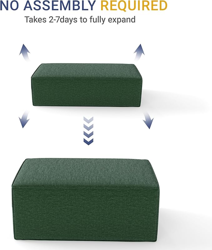 38“ Modular Sectional Sofa Convertible Cube Compressed Couch Seat Set, Combine L-Shaped U-Shaped, Free Assembly, Space-Saving for Living Room, Thick Foam Fabric Chenille Green (Only Ottoman)