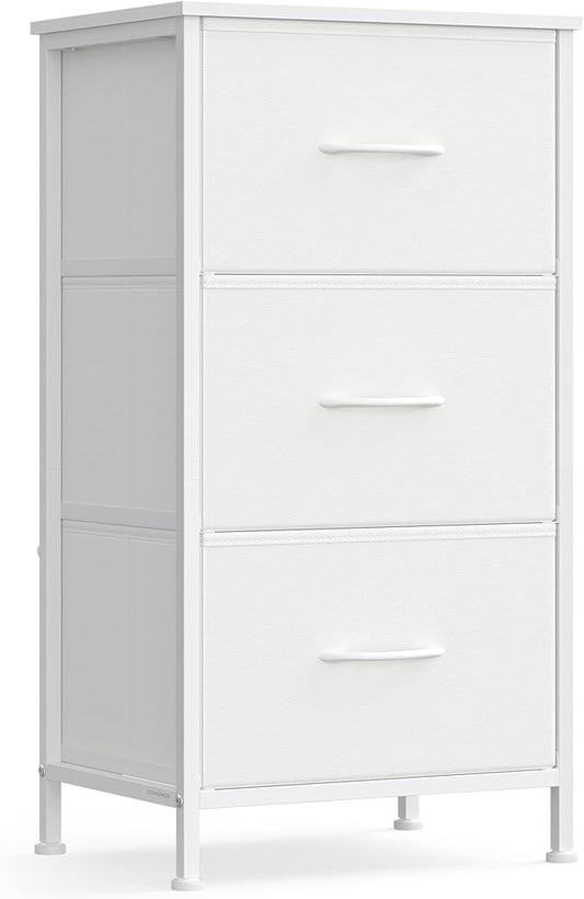 SONGMICS Dresser for Bedroom, Chest of Drawers, Steel, MDF, 3 Non-Woven Fabric Drawers, Storage Organizer Unit, Closet, Entryway, Cloud White and Snow White ULGS313W01S