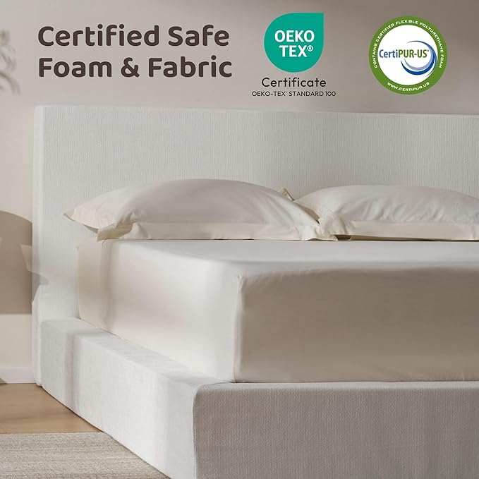 RECCI Cloud Upholstered Full Bed Frame with Headboard, 5 Inch Foam Padded Platform, No Box Spring, Easy Assembly (Off-White)