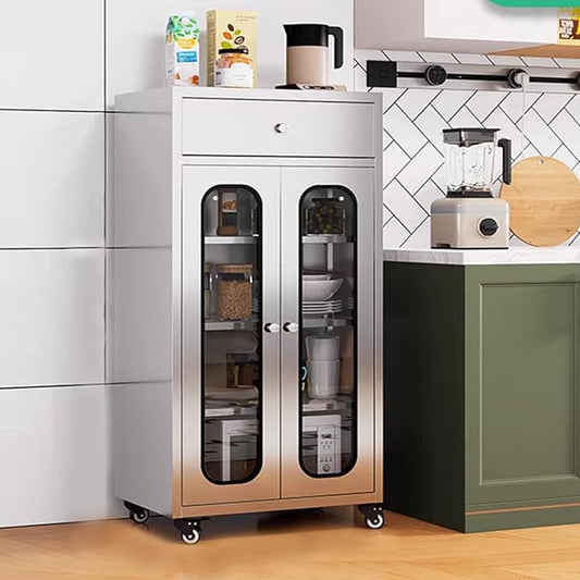 ZZV Stainless Steel Storage Cabinet with 1 Drawer, Rolling Kitchen Cabinet with Wheels, Heavy Duty Floor Cabinet for Kitchen, Garage, Restaurant, Outdoor, No Assembly Needed, D15.75 x W23.62 x H41.74