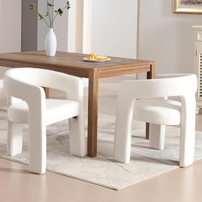 Modern Chenille Barrel Dining Chair Upholstered Fabric Dining Room Chair with Arm Comfy Accent Side Chair for Kitchen/Living Room/Reception, Beige, 1 PC