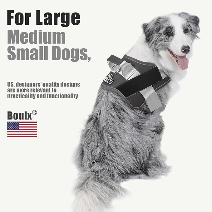 Bolux Dog Harness, No-Pull Reflective Dog Vest, Breathable Adjustable Pet Harness with Handle for Outdoor Walking - No More Pulling, Tugging or Choking (Black, XS)
