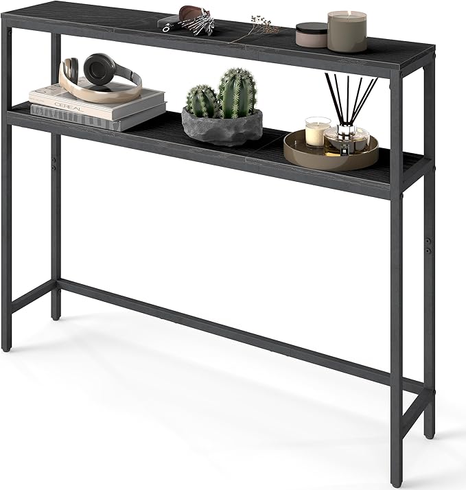 VASAGLE Console Table, 2-Tier Narrow Sofa Table with 2 Shelves, 7.9 x 39.4 x 31.5 Inches, for Living Room, Hallway, Entryway, Charcoal Gray and Ink Black ULNT131B22V1