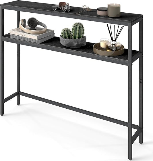 VASAGLE Console Table, 2-Tier Narrow Sofa Table with 2 Shelves, 7.9 x 39.4 x 31.5 Inches, for Living Room, Hallway, Entryway, Charcoal Gray and Ink Black ULNT131B22V1