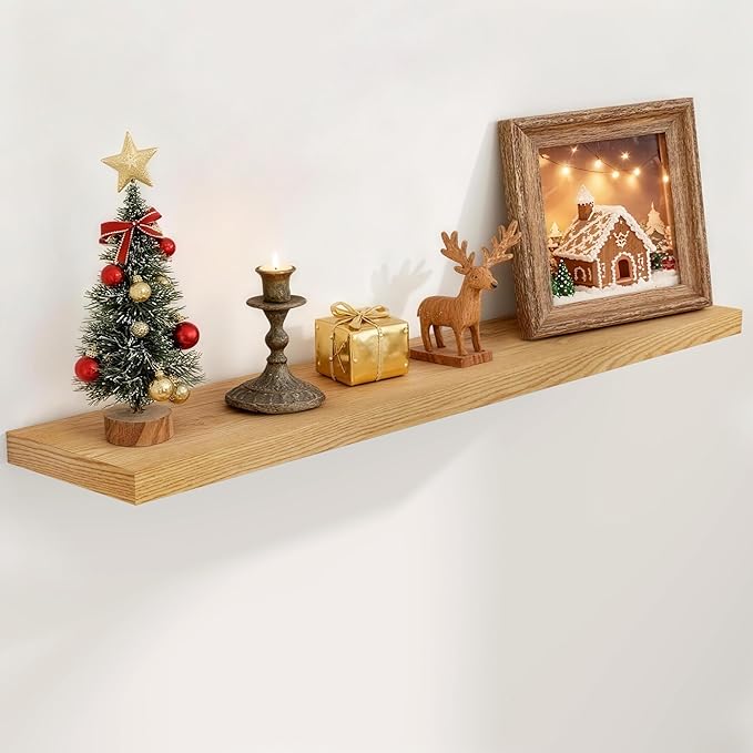 Fun Memories 55 Inch Floating Shelves for Wall, 55x9.3 Large Floating Shelf for Bedroom, Kitchen, Bathroom, Wall Mounted Rustic Wood Shelves with Invisible Bracket for Books, Decor, Oak