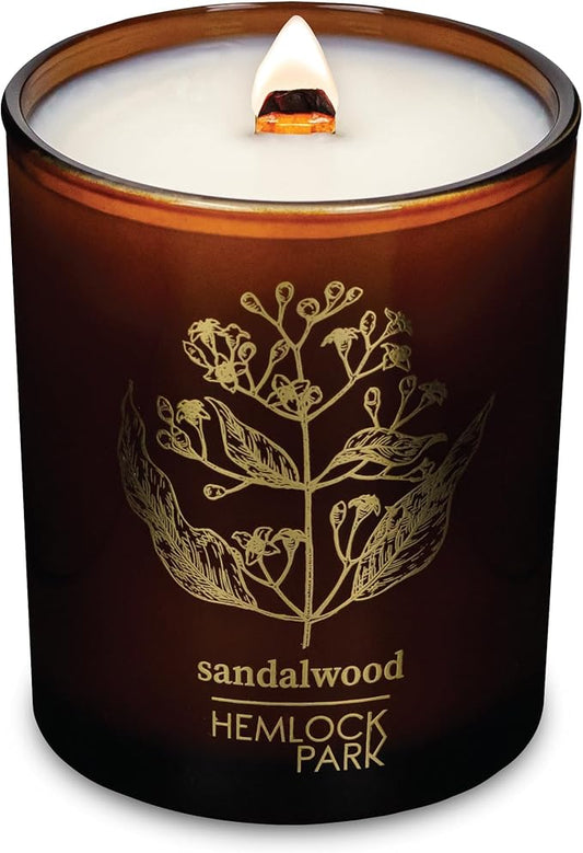 Hemlock Park Amber & Gold Wood Wick Candle Handcrafted with Natural Coconut Wax (Standard 7.2 oz, Sandalwood)