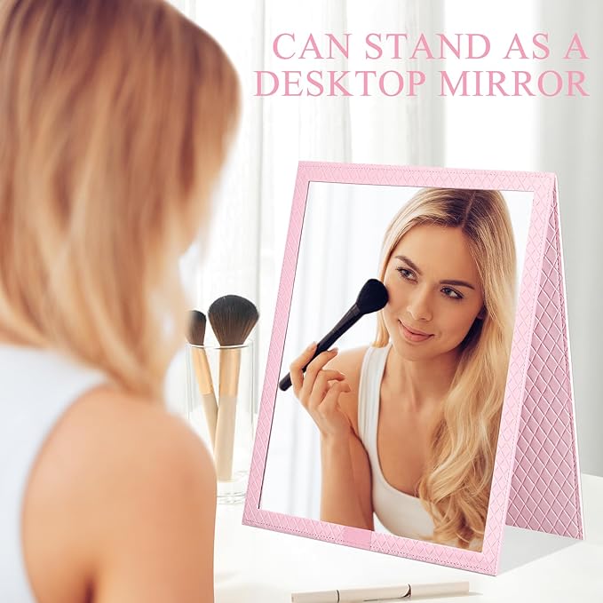 Foldable Travel Portable Full Length Mirror, Dance Bag Hanging Mirror, Full Body Mirror for Dance, Camping, Travel, Dance Competition Must Haves Backstage Folding Hanging Mirror (Pink, 33*13 Inch)