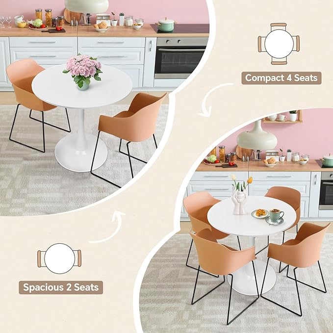 Small Space 27.5 Inch White Round Tulip Dining Table - Modern Pedestal Base Kitchen Table for 2-4 People - Easy Assembly & Easy to Clean