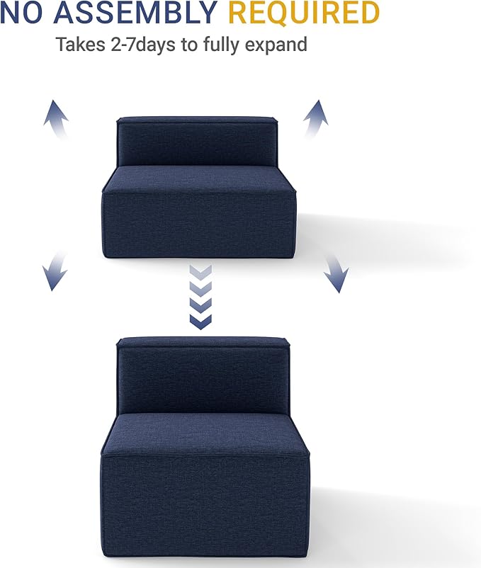 38“ Modular Sectional Sofa Convertible Cube Couch Seat Set, Combine L-Shaped U-Shaped, Free Assembly, Space-Saving for Living Room, Thick Foam Fabric Chenille Blue (Only Armless)