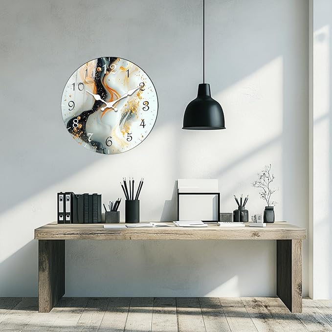 Marble Texture Large Wall Clocks 16 Inch Battery Operated Clocks Modern Round Silent Wall-Clock Non Ticking Decorative for Office, Living Room