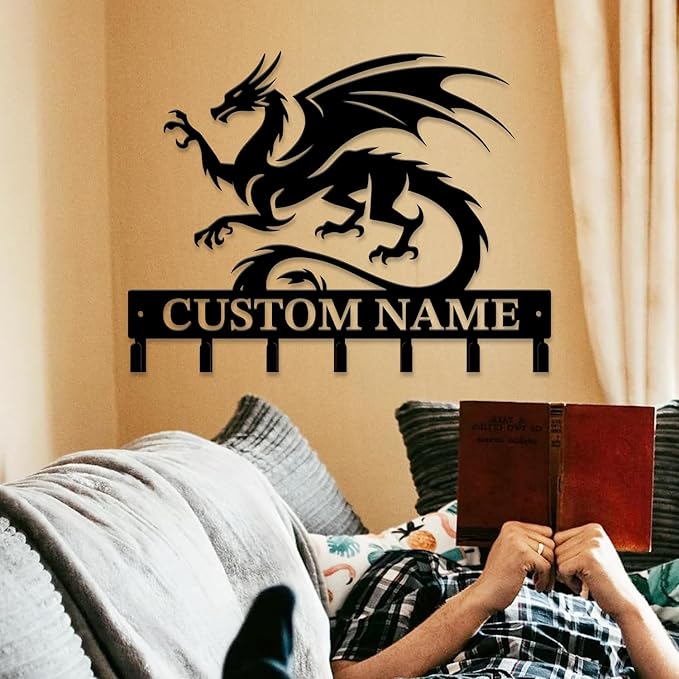 Personalized Evil Dragons Keys Hooks,Custom Name Metal Dragons Art Keys Hooks,Metal Dragons Lover Wall Home Storage Decorative Keys Hooks,Key Holder Hooks for Wall (Style B)