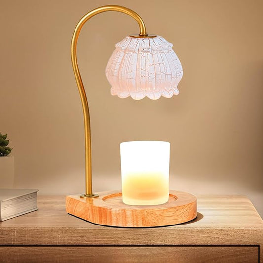 Candle Warmer Lamp with Timer, Electric Dimmable Candle Warmer Melter, Small & Large Jar Fragrance Candle Holders for Home Decoration Gift for Women, Crack-White