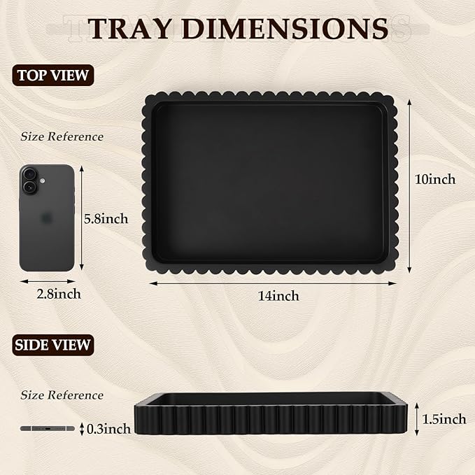 Concrete Decorative Tray for Coffee Table Decor, 14" Coffee Table Tray Ottoman Tray Table Centerpieces, Rectangular Modern Decorative Trays for Home Decor, Living Room, Entry, Black