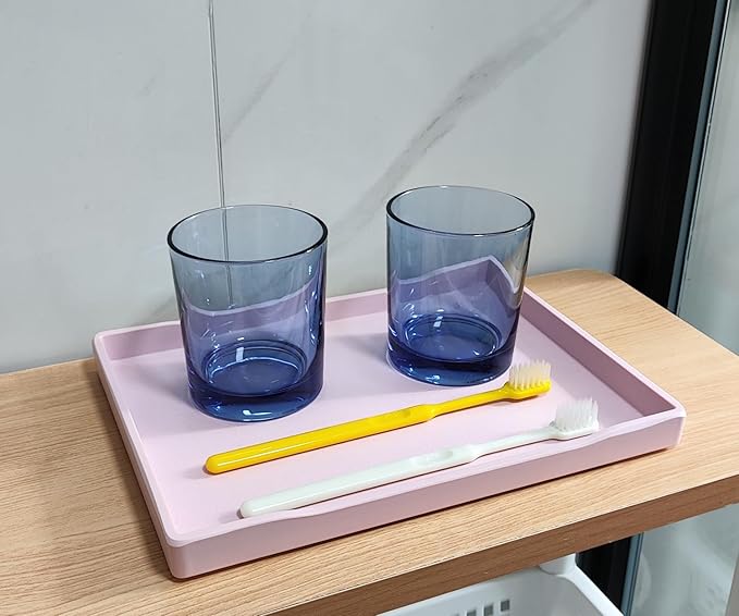 Pink Small Serving Tray (9.5 x 7 inch), Countertop Organizer for Bathtub Bathroom Vanity Items, Serving Accessory, Coffee, Drinks, Tea, Party, Spa, Perfume and Display Use.