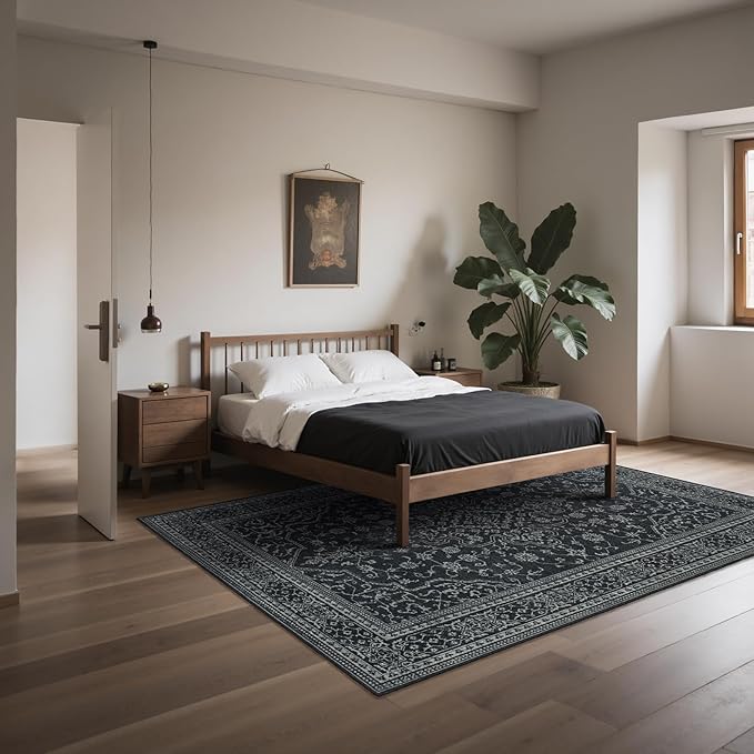 Washable Rugs 8x10 Area Rugs for Living Room,Bedroom,Dining Room- Soft Low Pile Stain-Resistant Carpet with Non-Slip Rubber Backing,Large Vintage Area Rug for Farmhouse Nursery Home Office Decor