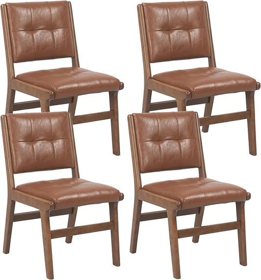KCC Modern PU Leather Dining Chairs Set of 4, Upholstered Kitchen Chairs with Solid Wood Legs and Comfortable Seat for Dining Room/Lounge/Bedroom(Brown)