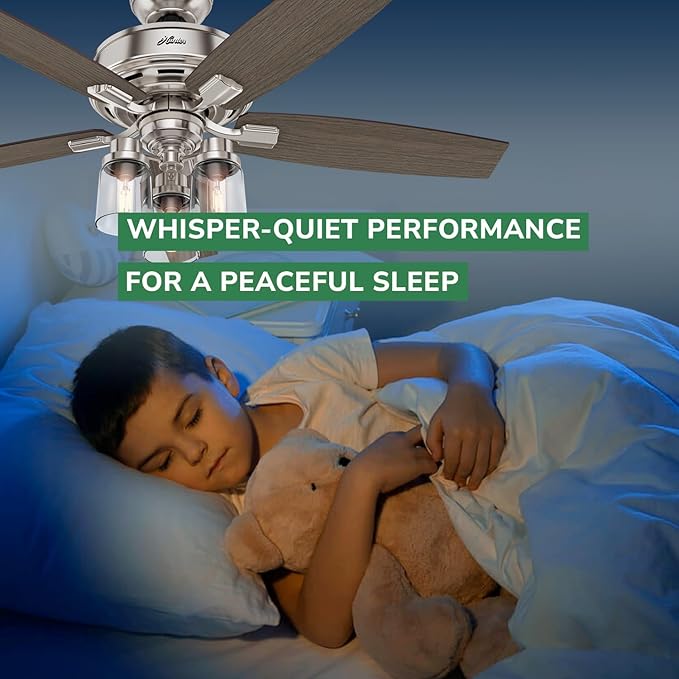 Hunter 52 inch Indoor Ceiling Fan with LED Lights and Remote Control - Standard Mount Ceiling Fan, 5 Blades, For Bedroom, Living Room, or Kitchen, Quiet - Bennett 54190, Brushed Nickel