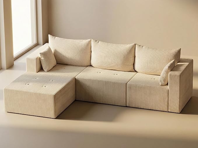 Cloud Boneless Sectional Sofa, Modular Sofa with Deep Seat, Modern Upholstered Couch with Chaise Lounge, Fluffy Comfy L-Shape Sectional Couch for Living Room, Black