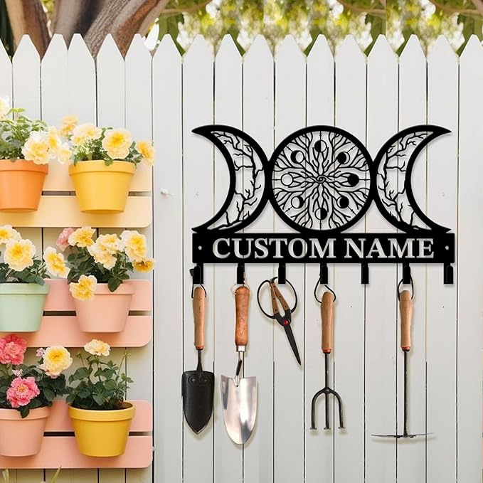 Life Tree Key Hook - Customized Metal Wall Organizer with Name Engraving, Black Iron Home Decor for Themed Collectors (Style E)