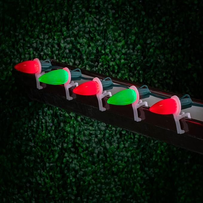 Novelty Lights 25 Feet 25 Light C9 Ceramic Style LED String Lights, Red/Green, Pre-Lamped Christmas Lights on Green Wire, UL Listed Indoor/Outdoor, Connectable End-to-End