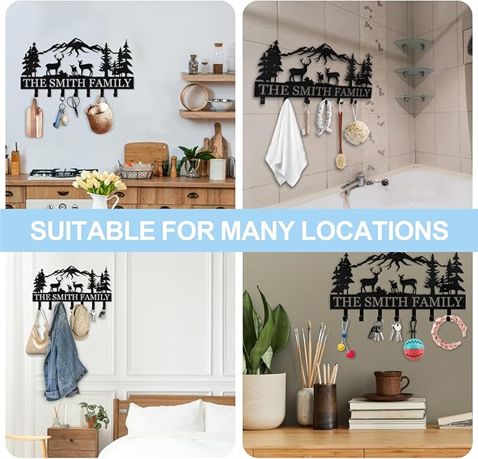 Personalized Key Holder for Wall - Metal Key Hooks for Wall Organizer, Deer Forest Theme Key Rack Wall Mount, Key Hanger Organizer for Kitchen, Entryway, Hallway, Office Decor