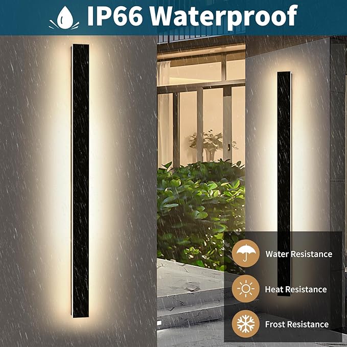 2 Pack Modern Outdoor Wall Light, 71inch Black Exterior Wall Mount Light Fixtures, 3 Color 3000K/4500K/6000K, IP65 Waterproof, Porch Wall Sconce, Long Linear Outside Lighting for Patio Garage Garden