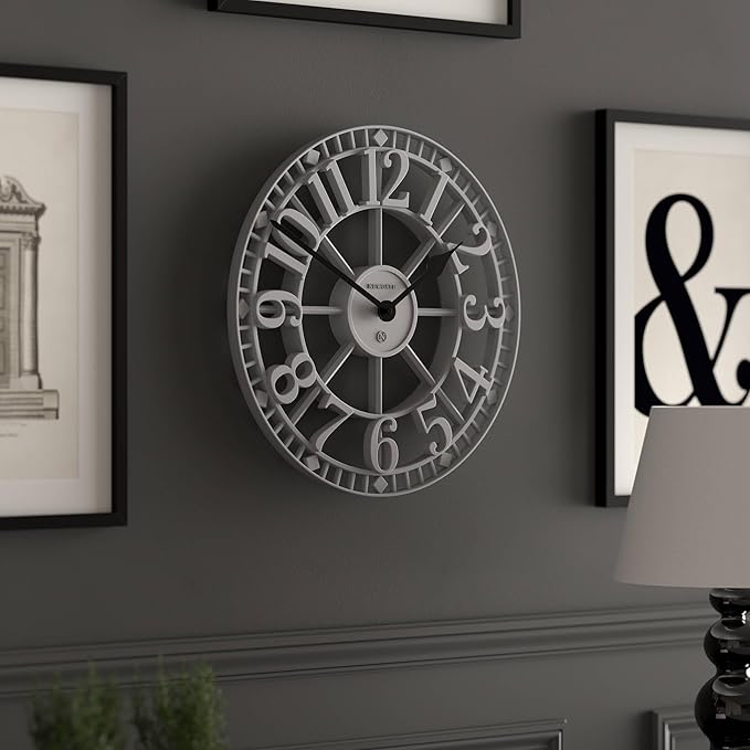 NEWGATE® Warehouse Wall Clock | Skeleton Clock | 16 inch | Clockwork Gray with Black Hands | Contemporary Vintage Style for Kitchen, Living Room or Office