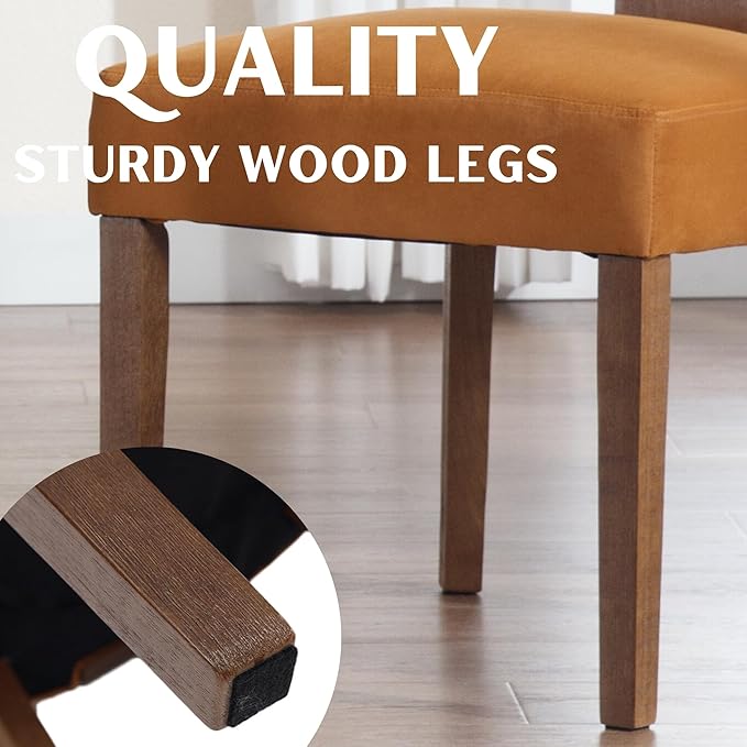 Velvet Dining Chairs Set of 6 Modern Dining Chair with Wood Legs, Upholstered Dining Chairs for Dining Room, Kitchen, Vanity, Living Room, Yellow Brown