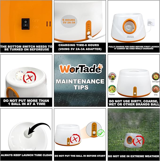 Automatic Ball Launcher for Dogs, Dog Ball Thrower with 19-32-45Ft Distance, Rechargeable Automatic Launcher with 6 Balls (2.2"), Dog Ball Launcher for Small & Medium Red