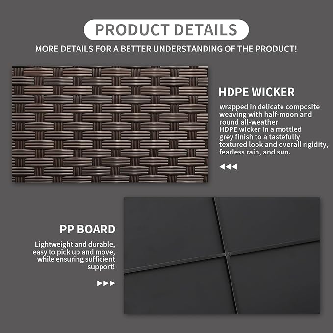 46 Inches Outdoor Coffee Table with Storage Wicker Patio Table Outdoor Dining Table with Glass Tabletop, Brown