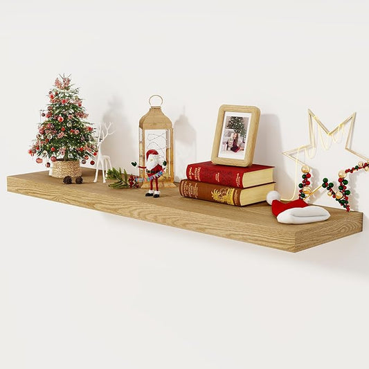 Floating Shelves 48 Inch Long, 12 Inch Deep Floating Shelves for Wall, 48 x 12 Large Wall Shelves for Home Storage & Display, 2" Thicked Floating Shelf for Bedroom, Living Room, Oak Color, 1 Pack