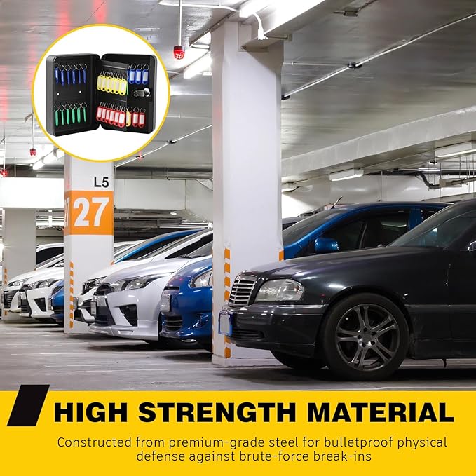 Ripeng 48 Keys Key Cabinet with Combination Lock - Steel Key Box with Tags and Hooks Wall Safe Storage Box for Car Office Hotel House Rental Business