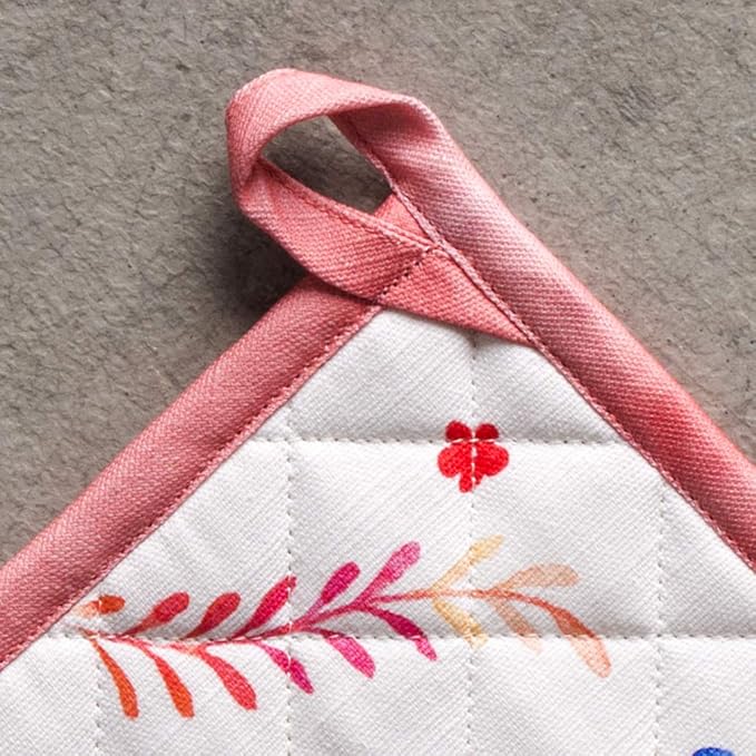 Maison d' Hermine Pot Holders Set 100% Cotton Heat Resistant Potholders 8" x 8" Hot Pads with Loop Cooking, Grilling, Kitchen, Handling Hot Pans Spring/Summer (Pack of 2, Happy Florals - High Summer)