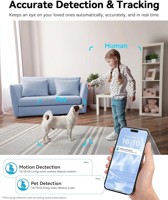blurams 4K Ultra HD Indoor Cameras for Home Security, Home Camera with One-Touch Call, Color Night Vision, Motion Tracking, 5GHz/2.4GHz Wi-Fi, Cloud & SD Card Storage, Wi-Fi 6