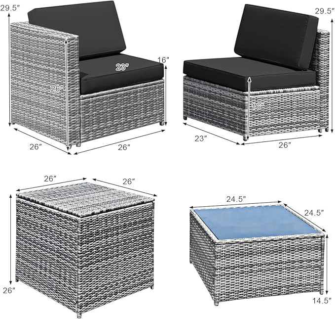 HAPPYGRILL 8-Pieces Patio Furniture Set Outdoor Rattan Conversation Set with Storage Box Sectional Wicker Sofa Set with Coffee Table and Cushions for Garden Backyard