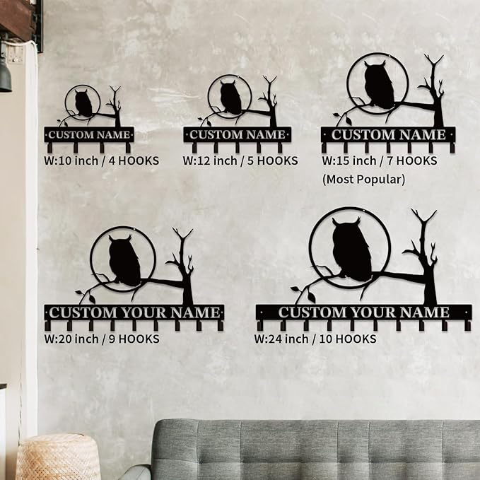 Personalized Custom Name Birds of Trees Wall Key Hooks,Metal Birds of Trees Art Clothes Hooks,Metal Birds of Trees Wall Home Storage Decorative,For Front Door, Hallway, Kitchen, Bedroom (Style J)