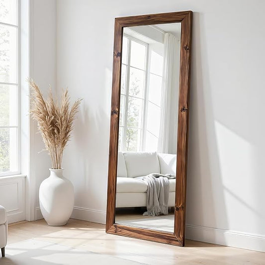 Yumyolk Full Length Mirror 56"x22" with Stand Wood Frame Leaning Hanging for Living Room Bedroom Cloakroom Brown