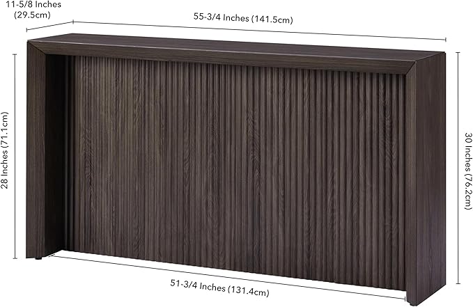 Henn&Hart 56'' Wooden Rectangular Fluted Console Table Entryway Table, Sofa Table for Entryway, Living Room, Couch, Hallway, or Office, Alder Brown