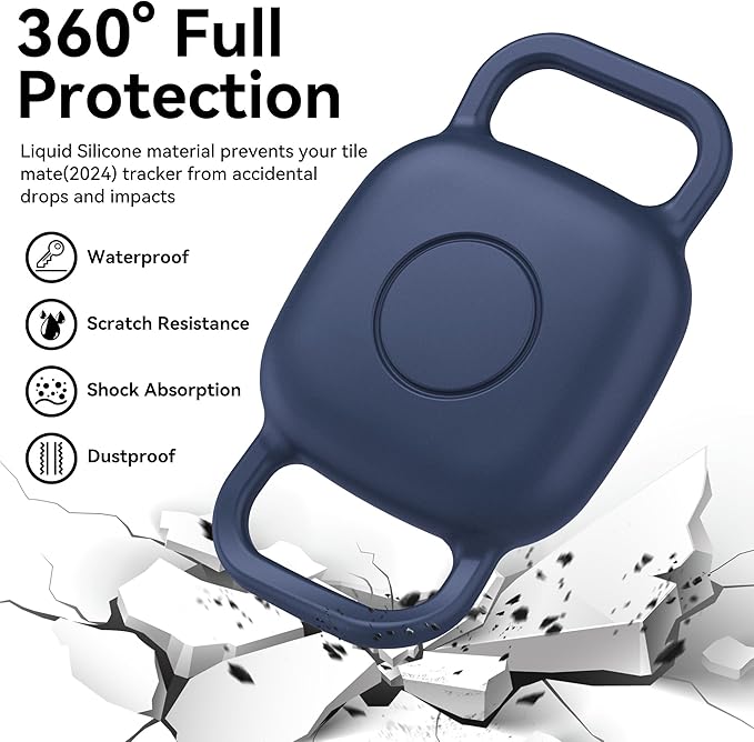 DDJ 2-Pack Dog Collar Holder for Tile Life360 Mate (2024) 2022 Tracker, Waterproof Silicone Cover Full-Body Protective Case for Tile Mate Tracker Cat Collar, Ultra Durable/Scratch Resistant,Navy Blaze