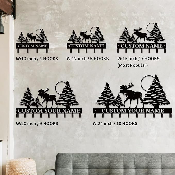 Personalized Custom Name Forest Deer Wall Keys Hooks,Metal Forest Deer Art Clothes Hooks,Metal Forest Deer Wall Home Storage Decorative,For Front Door, Hallway, Kitchen, Bedroom,Keys,Hats (Style C)