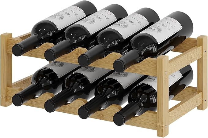 Wine Rack，Bamboo Wine Storage Cabinet Shelf，Countertop Wine Shelf- Freestanding Wine Holder for Kitchen & Pantry (Natural, 2-Tier)