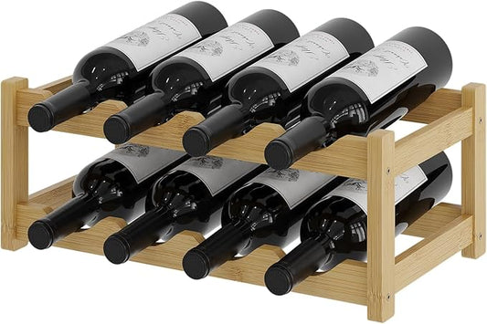 Wine Rack，Bamboo Wine Storage Cabinet Shelf，Countertop Wine Shelf- Freestanding Wine Holder for Kitchen & Pantry (Natural, 2-Tier)